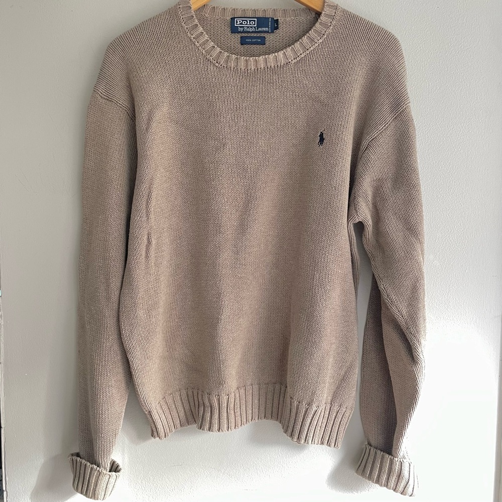 Ralph Lauren Men's Beige Cotton Crewneck Sweater